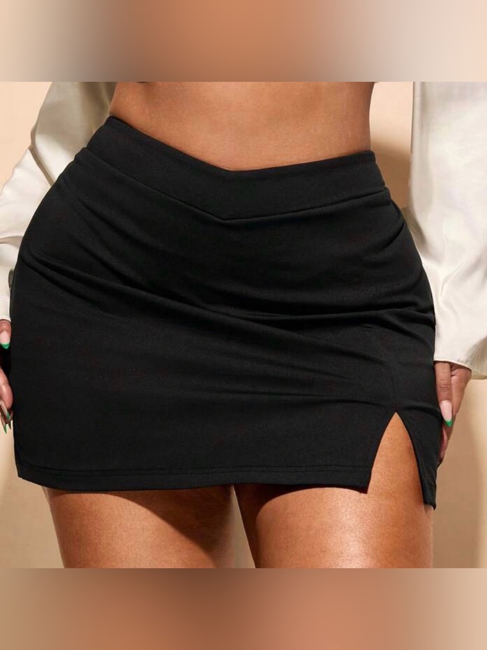 Black Mini Skort with Side Slit Detail